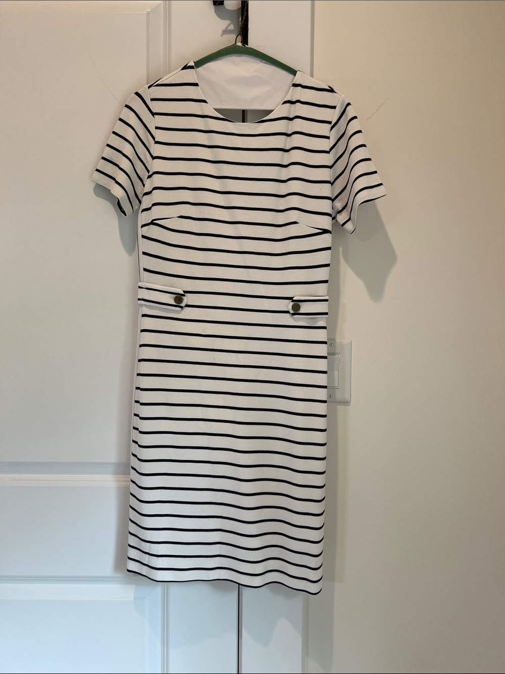 Banana Republic White and Black Striped Short-Sleeve Mini Dress